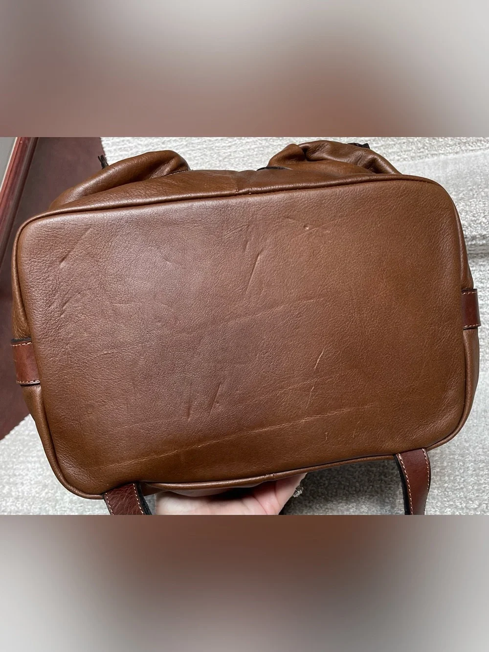 Vintage Artisan Brown Leather Backpack Embossed Crocodile/Alligator Emblem